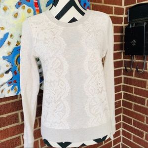 J. Crew Light Gray with Lace Panel Sweater